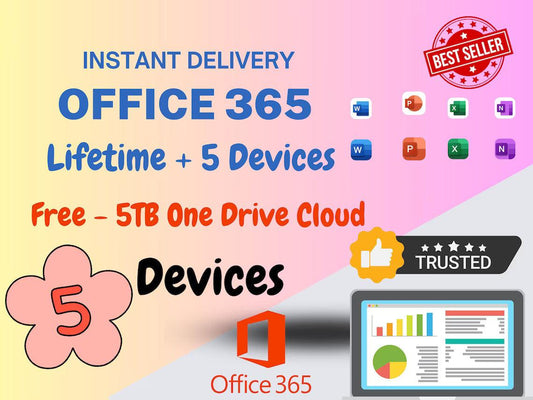Microsoft Office 365 Professional Plus Lifetime – 5 Device 5TB OneDrive for Windows and Mac - My Store