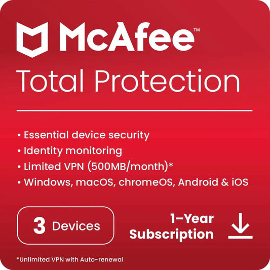 McAfee Total Protection 2023 | 3 Device | Antivirus Internet Security Software | VPN, Password Manager, Dark Web Monitoring - My Store