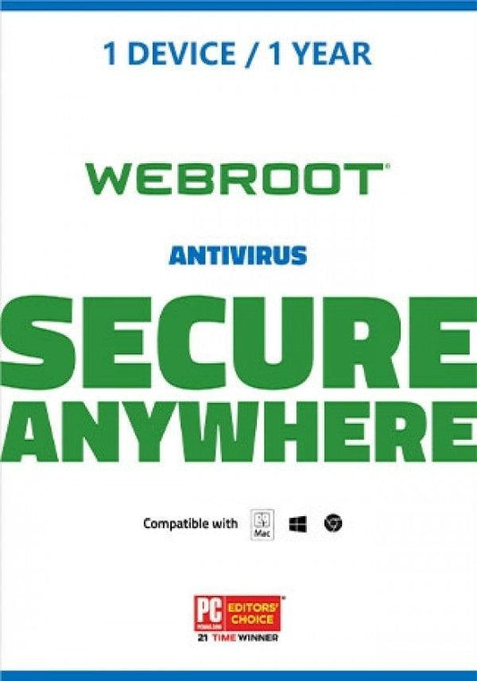 Webroot Secure Anywhere Antivirus 1 Year 3 Device - My Store